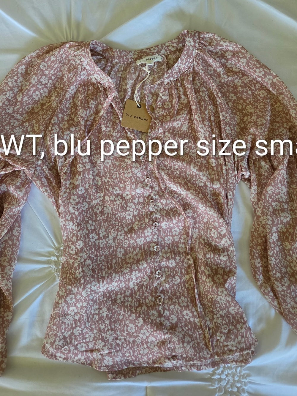 NWT Blu Pepper Dusty Rose Floral Button-Down Blouse, size small